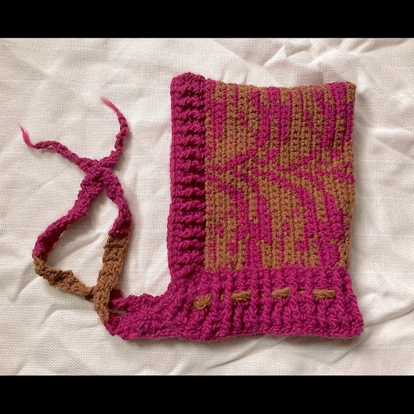 Pink and gold - handmade crochet bonnet - Picture 1 of 3